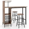 Bartafel met 2 krukken pubtafel en kruk met wijnrek voor 6 flessen eettafel en stoelen bistrotafel voor woonkamer/keuken bruin 1