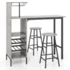 Bartafel met 2 krukken pubtafel en kruk met wijnrek voor 6 flessen eettafel en stoelen bistrotafel voor woonkamer/keuken grijs 1