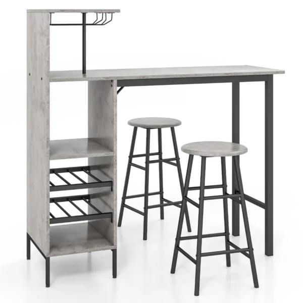 Bartafel met 2 krukken pubtafel en kruk met wijnrek voor 6 flessen eettafel en stoelen bistrotafel voor woonkamer/keuken grijs 1