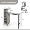Bartafel met 2 krukken pubtafel en kruk met wijnrek voor 6 flessen eettafel en stoelen bistrotafel voor woonkamer/keuken grijs 2
