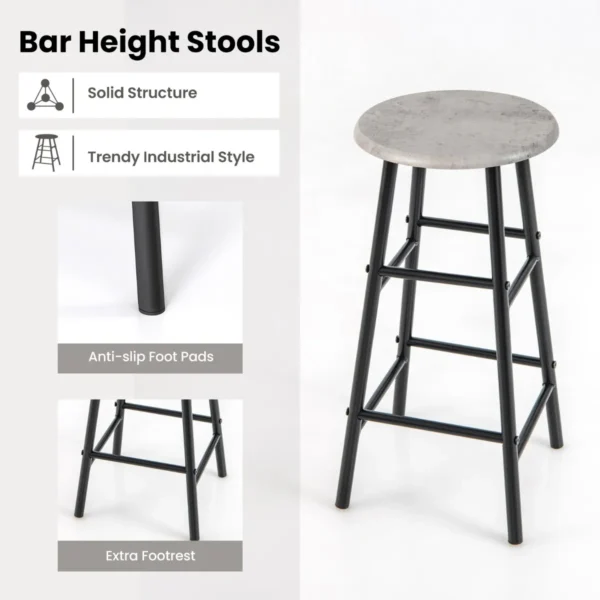 Bartafel met 2 krukken pubtafel en kruk met wijnrek voor 6 flessen eettafel en stoelen bistrotafel voor woonkamer/keuken grijs 4