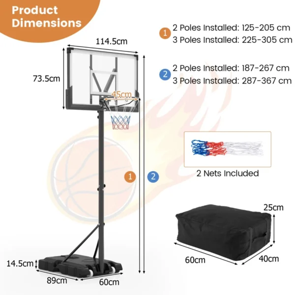 Basketbal hoepel buiten basketbal standaard 125 305 cm in hoogte verstelbaar zwembad basketbal hoepel met standaard gewichtzak & 2 netten 3