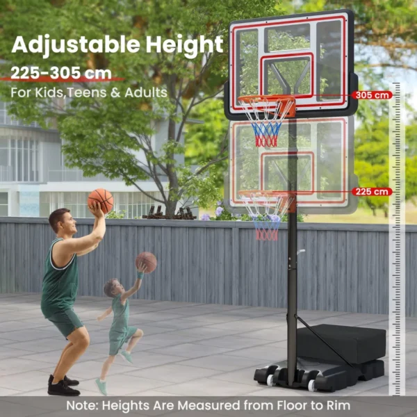 Basketbal hoepel buiten met standaard mobiel basketbalhoepel 225 305 cm in hoogte verstelbaar met handslinger gewichtzak & 2 netten 6