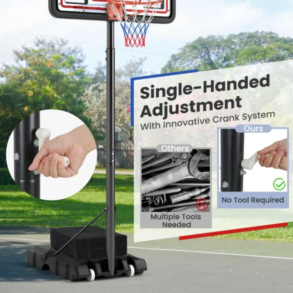 Basketbal hoepel buiten met standaard mobiel basketbalhoepel 225 305 cm in hoogte verstelbaar met handslinger gewichtzak & 2 netten 7