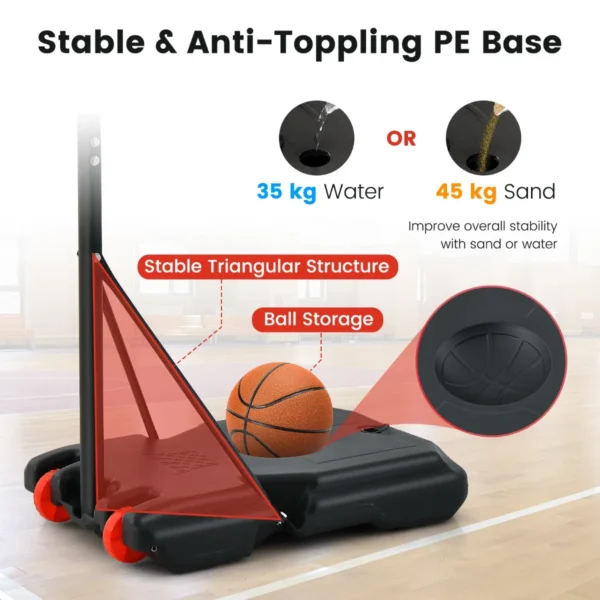 Basketbalhoepel op standaard met verstelbare hoogte 193 248cm draagbare basketbalset met balopslag en wielen voor kinderen 4
