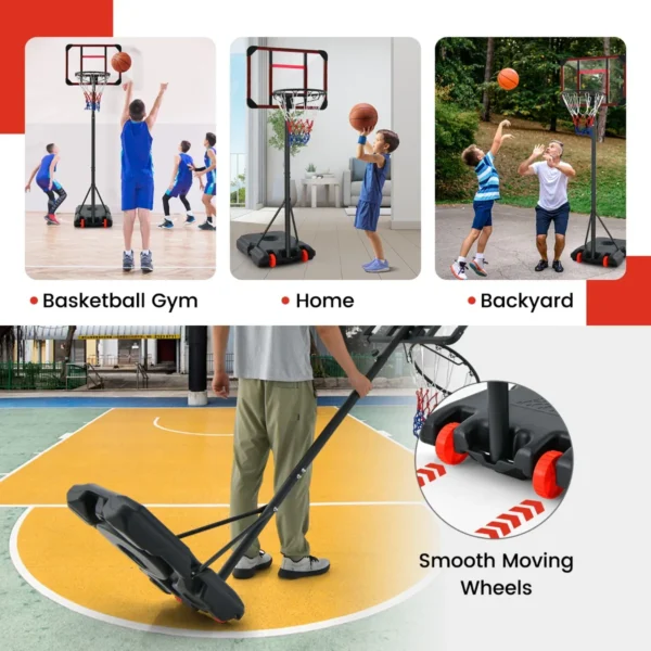 Basketbalhoepel op standaard met verstelbare hoogte 193 248cm draagbare basketbalset met balopslag en wielen voor kinderen 7