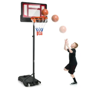 Basketbalstandaard 154 210 cm in hoogte verstelbaar basketbalkorf met standaard en 2 wielen voor kinderen/ volwassenen voor binnen/buiten 1