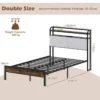 Bedframe met ledverlichting en oplaadstation metalen platformbed met linnen gestoffeerd hoofdeinde en 2 laags opbergruimte bruin 2