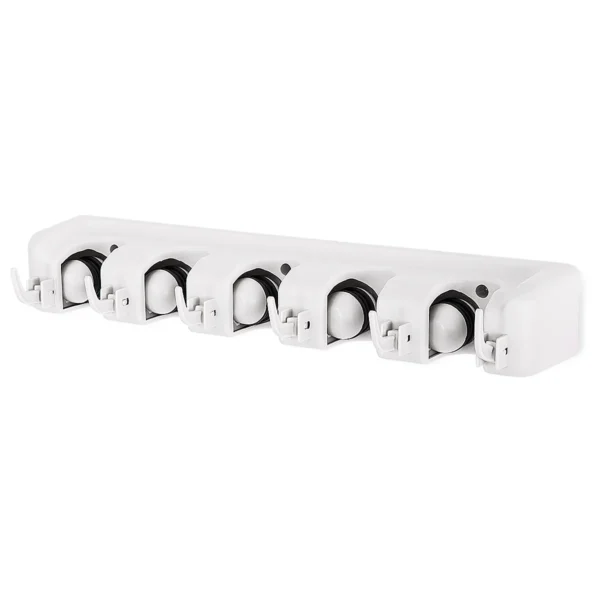 Bezemhouder met 6 inklapbare haken en 5 snelspanklemmen mophouder gereedschaphouder voor garderobe keuken garage tuin 2