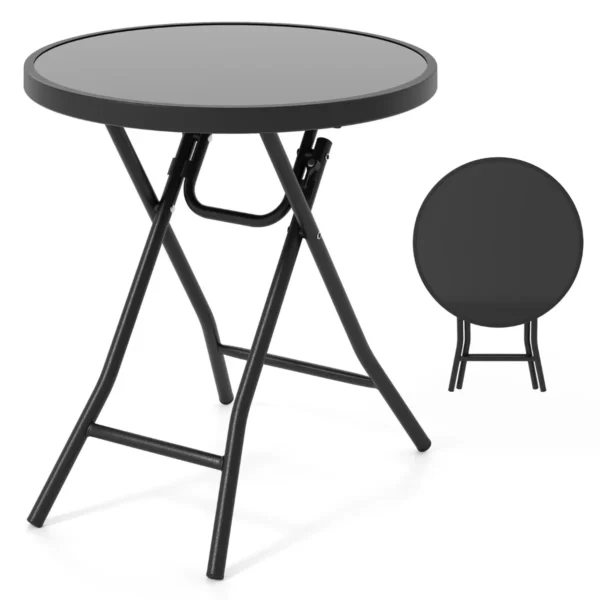 Bijzettafel inklapbaar kleine klaptafel weerbestendige tuintafel ronde balkontafel met tafelblad van gehard glas voor balkon zwart 2