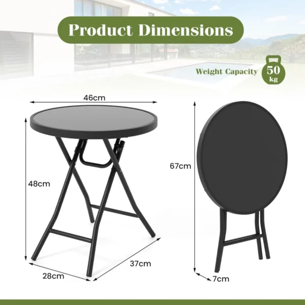 Bijzettafel inklapbaar kleine klaptafel weerbestendige tuintafel ronde balkontafel met tafelblad van gehard glas voor balkon zwart 3