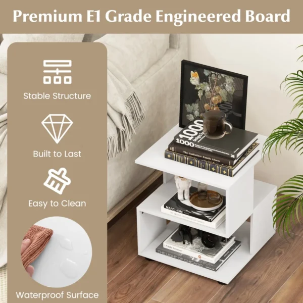 Bijzettafel met 3 niveaus modern nachtkastje salontafel met legplanken en antislip voetkussens voor slaapkamer woonkamer 4