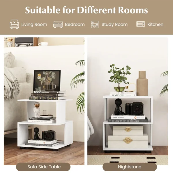 Bijzettafel met 3 niveaus modern nachtkastje salontafel met legplanken en antislip voetkussens voor slaapkamer woonkamer 5