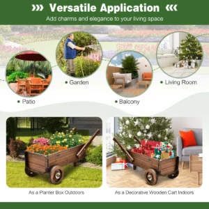 Bloemenwagen van hout plantenwagen met wielen en handgrepen plantenpot bolderkar kruiwagen 1
