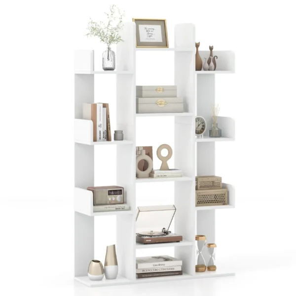 Boekenkast in boomvorm rek met 13 open vakken staand rek opbergrek voor woonkamer of kantoor wit 86 x 24,5 x 141 cm 1