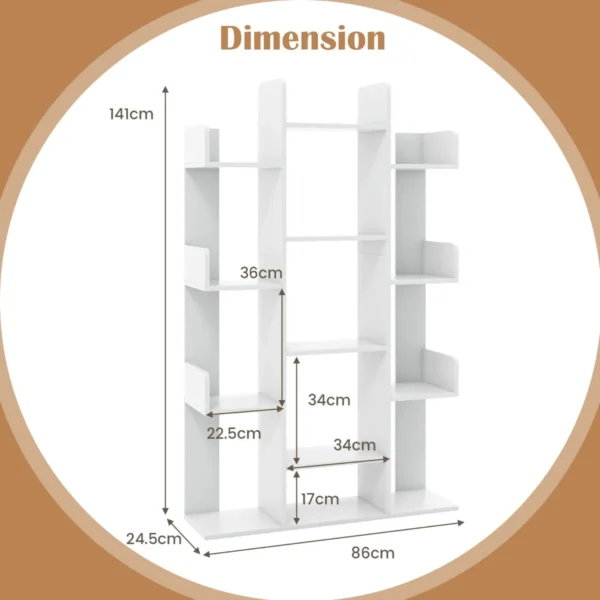 Boekenkast in boomvorm rek met 13 open vakken staand rek opbergrek voor woonkamer of kantoor wit 86 x 24,5 x 141 cm 3