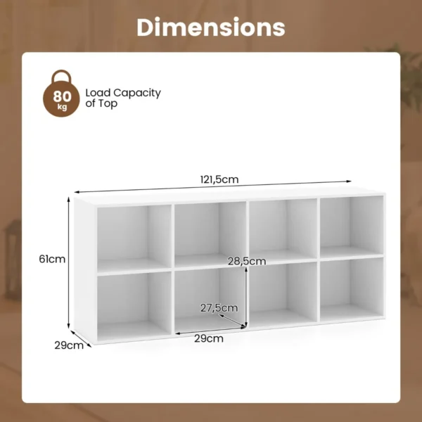 Boekenkast met 8 vakken kantoorplank kubusplank kan verticaal of ondersteboven gebruikt worden staande plank opbergplank wit 3