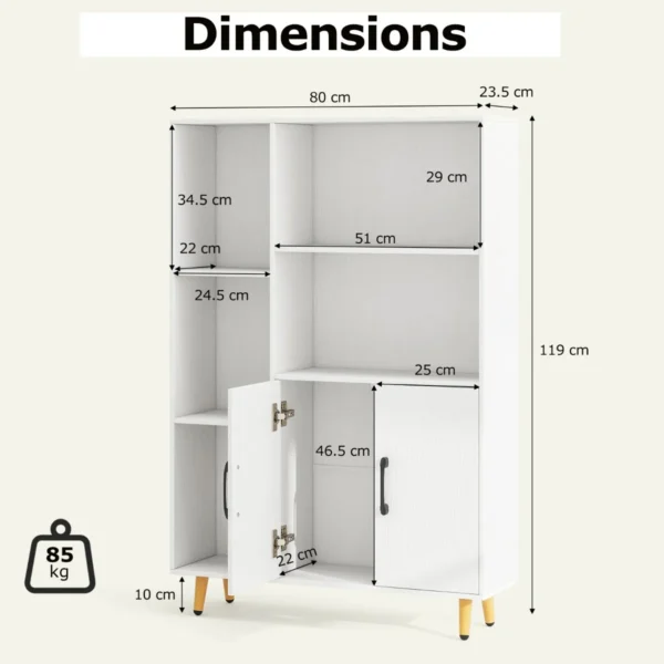 Boekenkast met deuren en open vakken vrijstaand kantoorrek dressoir commode opbergrek voor kinderkamer thuis en kantoor 3