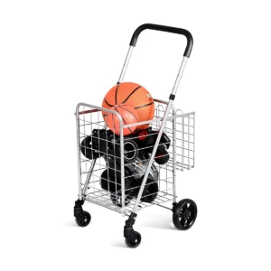 Boodschappentrolley karretje multifunctionele wagen opvouwbare winkelwagen met dubbele mand / verstelbare handgreep zilver 1