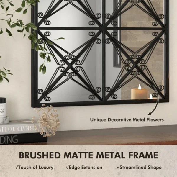 Boogvormige raamspiegel 58 x 87 cm decoratieve wandspiegel met metalen frame hangende raamdecoratiespiegel zwart 4