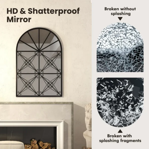 Boogvormige raamspiegel 58 x 87 cm decoratieve wandspiegel met metalen frame hangende raamdecoratiespiegel zwart 5