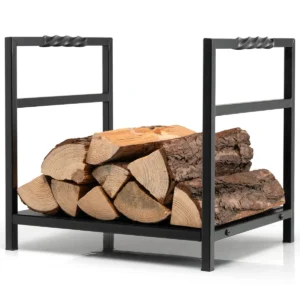 Brandhoutrek metaal brandhoutrek logboekrek met basis & handgrepen zwart 40 x 34 x 36 cm 1