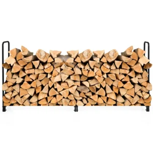 Brandhoutrek van metaal met handgrepen en sokkel brandhoutrek voor binnen en buiten belastbaar tot 500 kg 250 x 36 x 122,5 cm 1