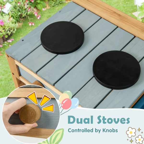Buiten modderkeuken voor kinderen hout met waterfunctie speelkeuken voor kinderen met haak en afneembaar rek tuinkeuken natuur 7