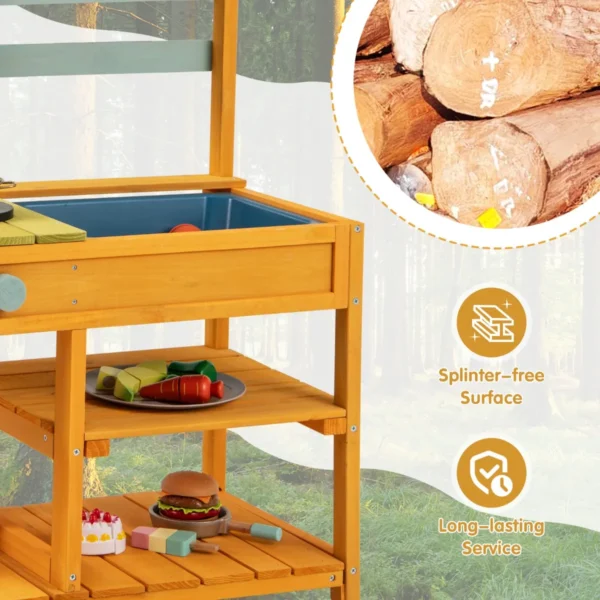 Buiten modderkeuken voor kinderen hout met waterfunctie speelkeuken voor kinderen met haak en afneembaar rek tuinkeuken oranje 5