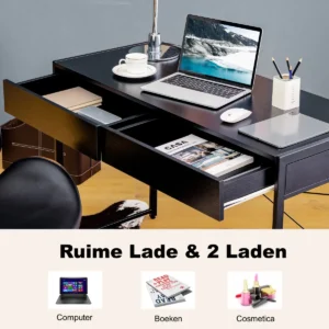 Bureau computertafel kantoortafel pc tafel werktafel met 2 lades zwart 1