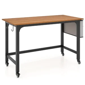 Bureau computertafel met metalen frame laptoptafel met vergrendelbare wielen mobiele werktafel voor slaapkamer en studeerkamer 1