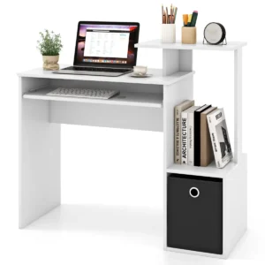 Bureau kleine computertafel met printerplank toetsenbordplank en afneembare stoffen lade pc tafel 100 x 40 x 87 cm wit 1