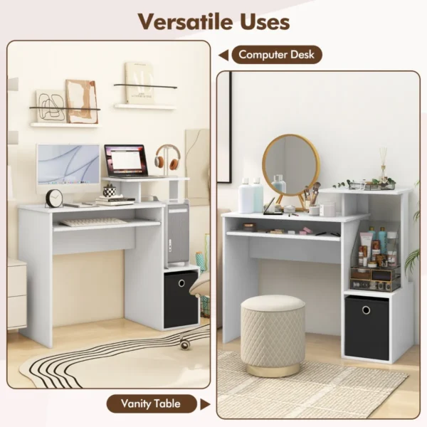 Bureau kleine computertafel met printerplank toetsenbordplank en afneembare stoffen lade pc tafel 100 x 40 x 87 cm wit 5