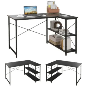 Bureau l vorm computertafel met rek rechts of links hoekbureau met opbergvakken hoektafel bureautafel 120 x 88 x 74,5 cm (zwart) 1
