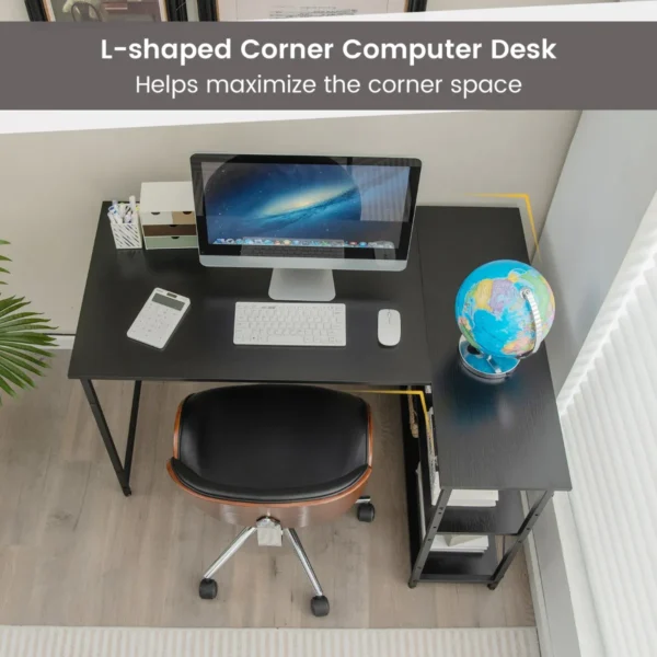 Bureau l vorm computertafel met rek rechts of links hoekbureau met opbergvakken hoektafel bureautafel 120 x 88 x 74,5 cm (zwart) 6