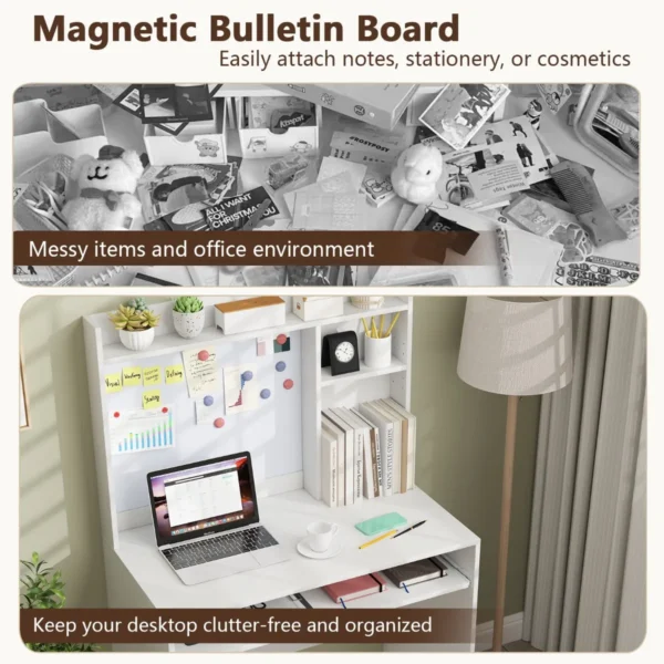 Bureau met magnetisch prikbord kleine computertafel met opzetstuk toetsenbordlade en verstelbare plank pc tafel voor thuiskantoor 4