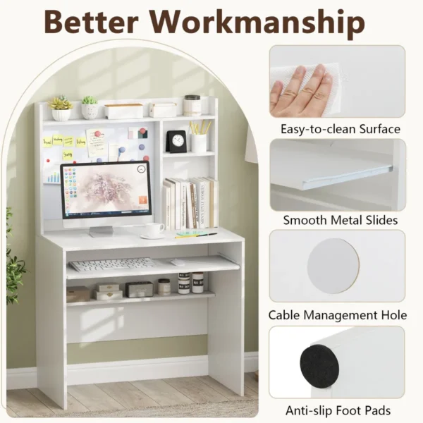 Bureau met magnetisch prikbord kleine computertafel met opzetstuk toetsenbordlade en verstelbare plank pc tafel voor thuiskantoor 6