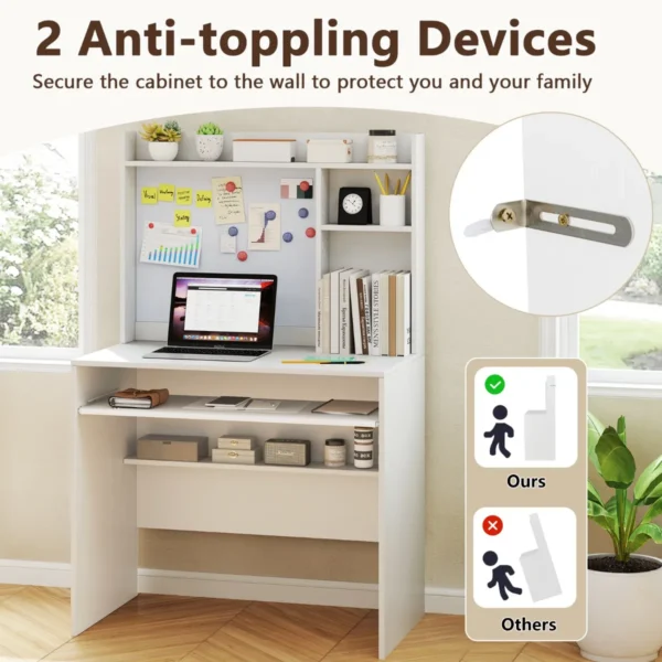 Bureau met magnetisch prikbord kleine computertafel met opzetstuk toetsenbordlade en verstelbare plank pc tafel voor thuiskantoor 7