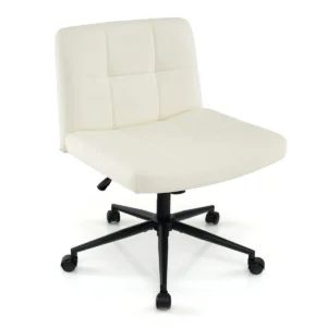 Bureaustoel met wielen gestoffeerde bureau stoel in kunstleer met oversized u vormige zitting in hoogte verstelbaar beige 1