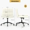 Bureaustoel met wielen gestoffeerde bureau stoel in kunstleer met oversized u vormige zitting in hoogte verstelbaar beige 3