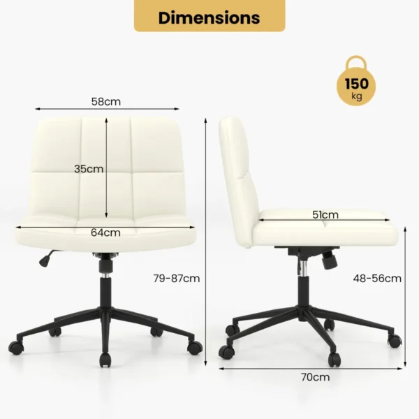 Bureaustoel met wielen gestoffeerde bureau stoel in kunstleer met oversized u vormige zitting in hoogte verstelbaar beige 3
