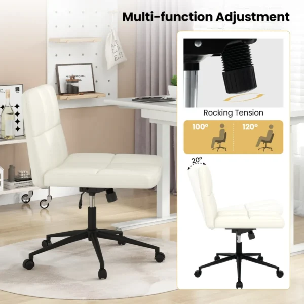 Bureaustoel met wielen gestoffeerde bureau stoel in kunstleer met oversized u vormige zitting in hoogte verstelbaar beige 5