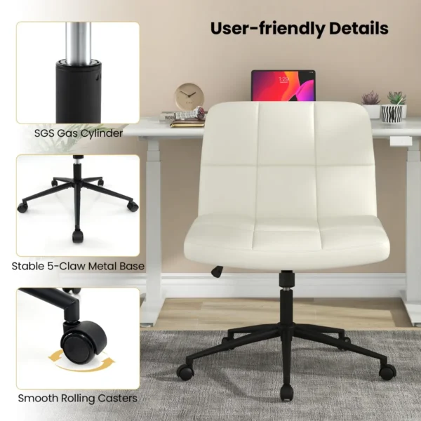 Bureaustoel met wielen gestoffeerde bureau stoel in kunstleer met oversized u vormige zitting in hoogte verstelbaar beige 7