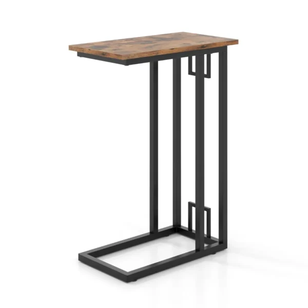 C vormige bijzettafel compacte bijzettafel voor kleine ruimtes stevig metalen frame verstelbare poten rustiek nachtkastje snacktafel 2