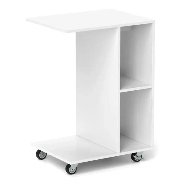 C vormige bijzettafel smalle tafel met opbergplanken universele vergrendelbare wielen mobiele tafel voor bed woonkamer wit 2
