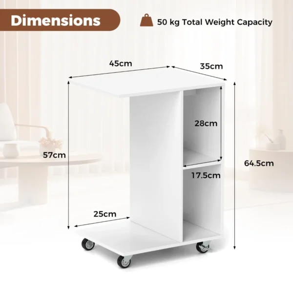 C vormige bijzettafel smalle tafel met opbergplanken universele vergrendelbare wielen mobiele tafel voor bed woonkamer wit 3