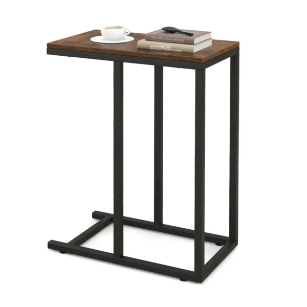 C vormige bijzettafel voor bank en bed 64 cm bankbijzettafel metalen frame tv ladetafel voor woonkamer slaapkamer kleine ruimtes bruin 1