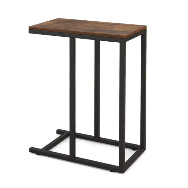 C vormige bijzettafel voor bank en bed 64 cm bankbijzettafel metalen frame tv ladetafel voor woonkamer slaapkamer kleine ruimtes bruin 2