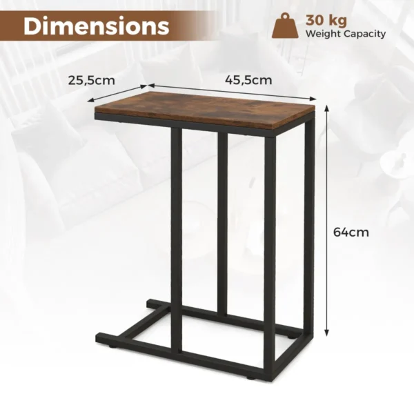 C vormige bijzettafel voor bank en bed 64 cm bankbijzettafel metalen frame tv ladetafel voor woonkamer slaapkamer kleine ruimtes bruin 3