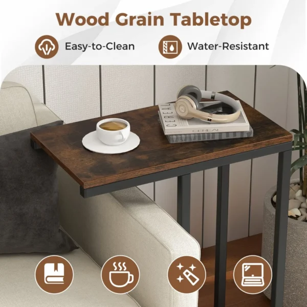 C vormige bijzettafel voor bank en bed 64 cm bankbijzettafel metalen frame tv ladetafel voor woonkamer slaapkamer kleine ruimtes bruin 4